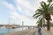 Barcelona Vista port view with coastal road, palms