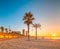 Barceloneta Beach in Barcelona at sunrise