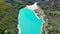 Barcis Lake in a panoramic aerial view from above during sunny day at Valcellina