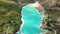 Barcis Lake in a panoramic aerial view from above during sunny day at Valcellina