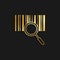 Barcode, find gold icon. Vector illustration of golden particle background