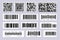 Barcode labels. Product label bar sticker, barcodes badges and industrial qr code isolated symbols vector set