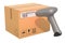 Barcode reader scanning bar code from parcel, 3D rendering