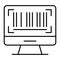 Barcode on screen thin line icon. Barcode on computer monitor vector illustration isolated on white. Code outline style