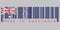 Barcode set the color of Australia flag, blue red and white color with white star and Union Jack with text: Made in Australia.