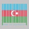 Barcode set the color of Azerbaijan flag, blue red and green with a white crescent and star on grey background.