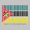 Barcode set the color of Mozambique flag, horizontal green black yellow and small white white red triangle bearing the yellow star