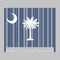 Barcode set the color of South Carolina flag, White palmetto tree on an indigo field and white crescent. text: Made in South