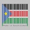 Barcode set the color of South Sudanese flag, black red and green with white stripes; with a blue equilateral triangle and gold