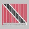 Barcode set the color of Trinidadian flag, A red field with a white-edged black diagonal band. text: Made in Trinidad and Tobago