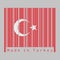 Barcode set the color of Turkey flag, a red field with a white star and crescent slightly left of center. text: Made in Turkey