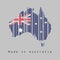 Barcode set the shape to Australia map outline and flag, blue red and white color with star and Union Jack.