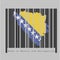 Barcode set the shape to Bosnia map outline and the color of Bosnia flag on black barcode with grey background