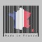 Barcode set the shape to France map outline and the color of France flag on black barcode with grey background