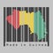 Barcode set the shape to Guinea map outline and the color of Guinea flag on black barcode with grey background