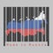 Barcode set the shape to Russia map outline and the color of Russia flag on black barcode with grey background