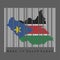 Barcode set the shape to South Sudanese map outline and the color of South Sudan flag on grey barcode with dark grey background