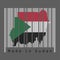 Barcode set the shape to Sudanese map outline and the color of Sudan flag on grey barcode with dark grey background