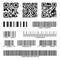 Barcodes. Supermarket scan code bars and qr codes, industrial barcode price labels isolated vector set