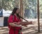 The bard - participant of the reconstruction `Viking Village` plays the lute in the camp in the forest near Ben Shemen in Israel