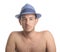 Bare chested man with hat