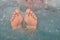 Bare feet out of bubbling water