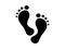 Bare humanoid foot prints icon. Black footprints barefoot character who lost his shoes mysterious forms found at crime
