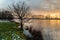 Bare tree silhouette at the banks of a lake