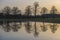 Bare trees in winter with reflection in the still water