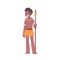 Barefoot African Aboriginal Man Character Dressed in Traditional Tribal Clothing Holding Spear Vector Illustration