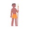Barefoot African Aboriginal Man Character Dressed in Traditional Tribal Clothing with Spear Vector Illustration