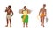 Barefoot African Aboriginal Man and Woman Character Dressed in Traditional Tribal Clothing with Spear and Carrying