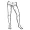 Barefoot. Bare female legs in short shorts. Sketch scratch board imitation.