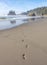 Barefoot footprints on the sandy beach