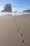 Barefoot footprints on the sandy beach