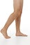 Barefoot male legs on white background. Body care