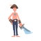 Barefoot Pirate or Buccaneer with Sharp Saber Standing and Smiling Vector Illustration