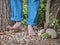 Barefoot walking on a garden path for feet massage