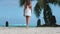 Barefoot woman walk exotic island Bora Bora beach