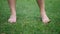 Barefooted Male Taps Toes On Fresh Cut Green Grass In Garden
