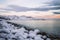 Barents sea at sunset in winter,
