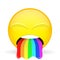 Barf emoji. Emotion of disgust. Spew rainbow emoticon. Cartoon style. Vector illustration smile icon.
