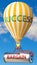 Bargain and success - shown as word Bargain on a fuel tank and a balloon, to symbolize that Bargain contribute to success in