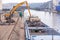 Barge being loaded or offloaded