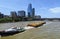 Barge boat on the river Thames in London, UK