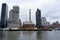 Barge on the East River near the Upper East Side of Manhattan