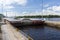 Barge Entering Lock and Dam