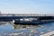 Barge loaded with coal on the way over the trough bridge near Magdeburg