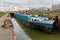 Barge in lock canal Julianakanaal near Dutch river Meuse