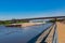 A barge moving northwards on River Missouri at Omaha